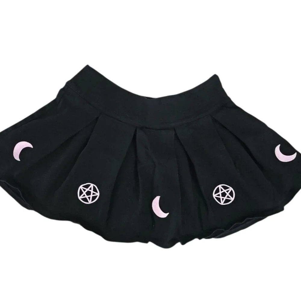 Sugar Thrillz Dolls Kill Wicca-dly Good Mini Skirt L Black Moon Pentagram